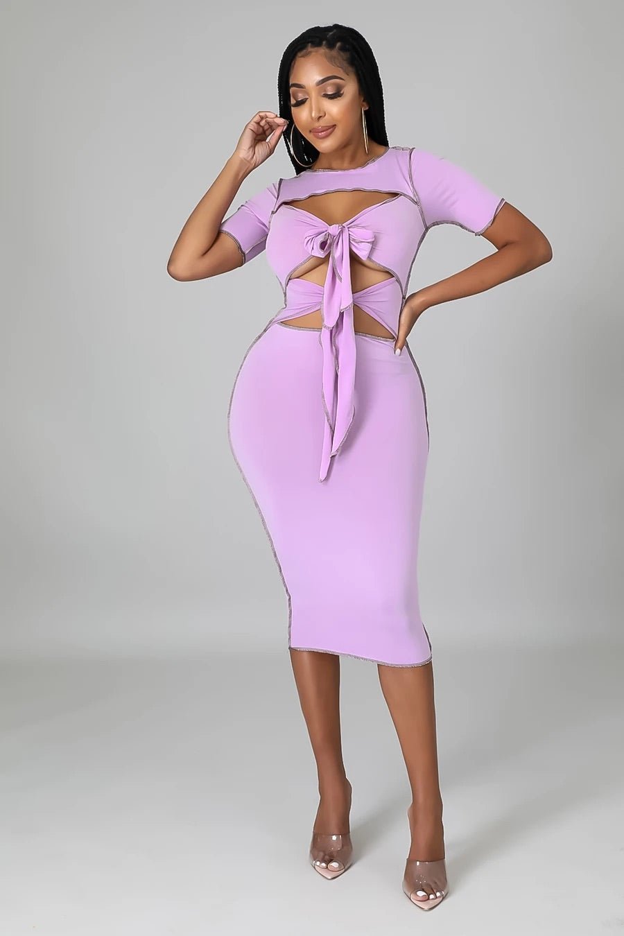 Vixen Cutout Midi Dress Lavender - Ali’s Couture