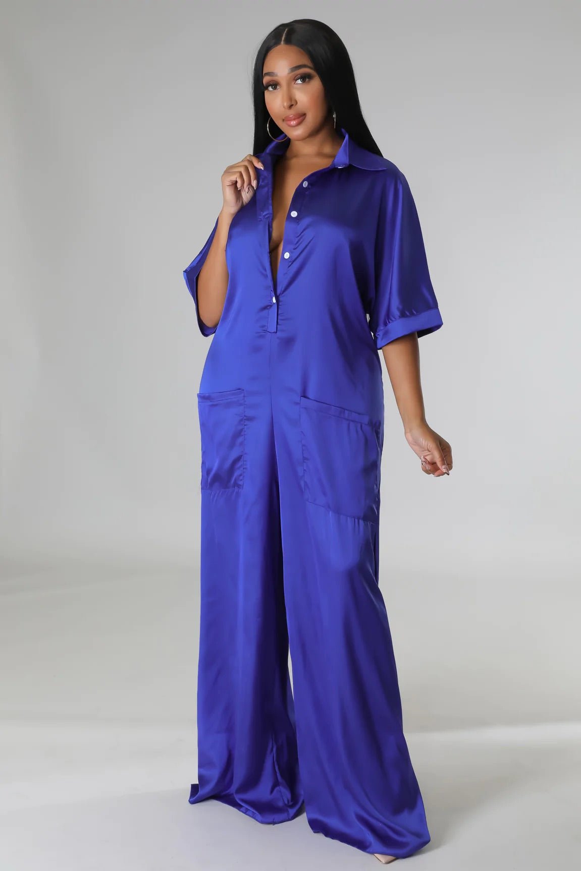 Wonderlust Satin Jumpsuit Blue - FINAL SALE - Ali’s Couture