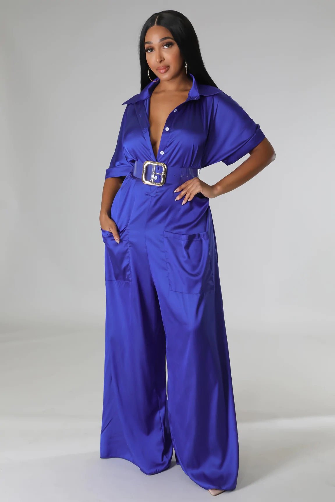 Wonderlust Satin Jumpsuit Blue - FINAL SALE - Ali’s Couture
