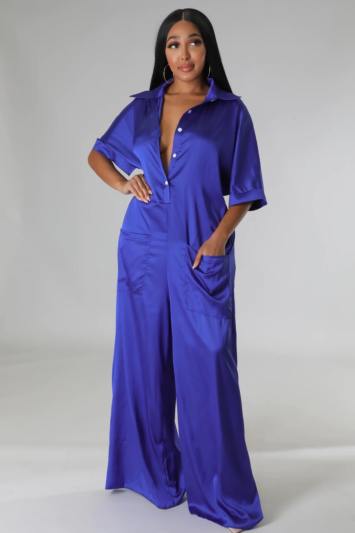 Wonderlust Satin Jumpsuit Blue - FINAL SALE - Ali’s Couture