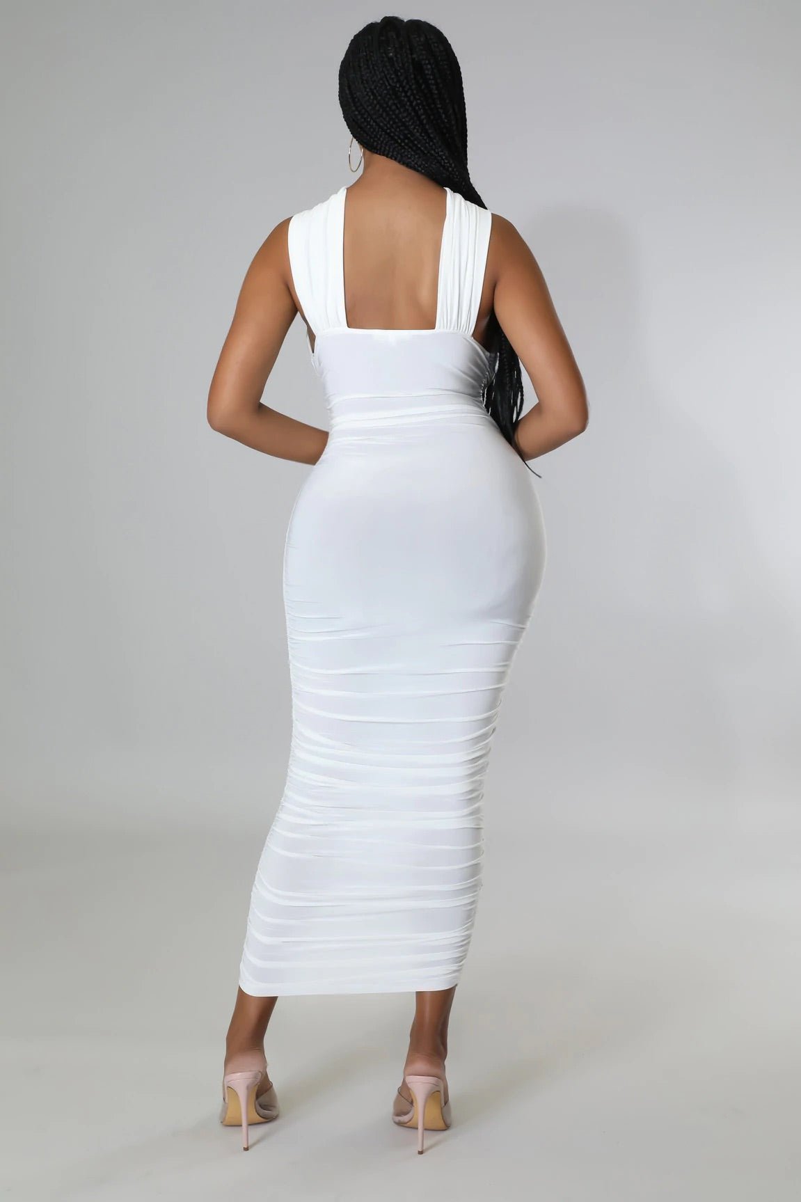 Xophia Crossed Neckline Midi Dress Off White - Ali’s Couture