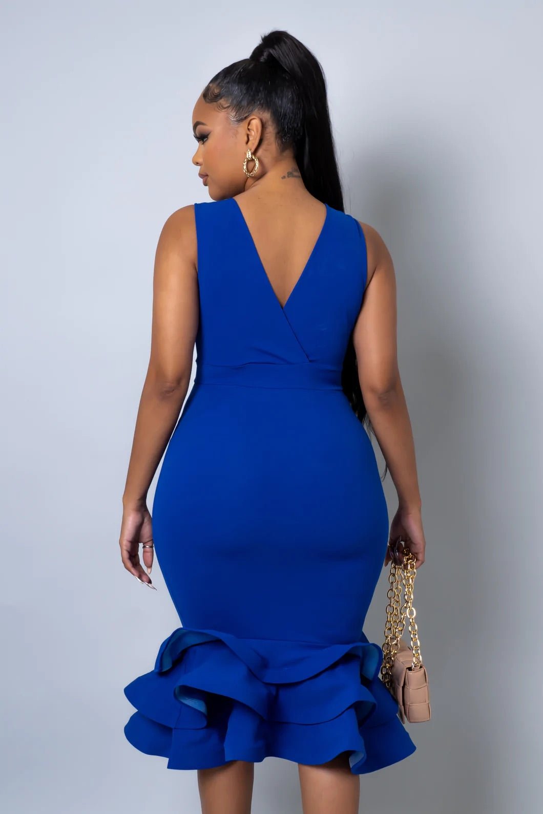 Yvanna Ruffle Hem Midi Dress Royal Blue - Ali’s Couture