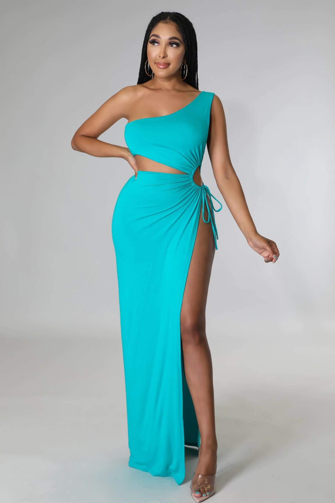 Zeus One Shoulder Cutout Maxi Dress Jade - Ali’s Couture