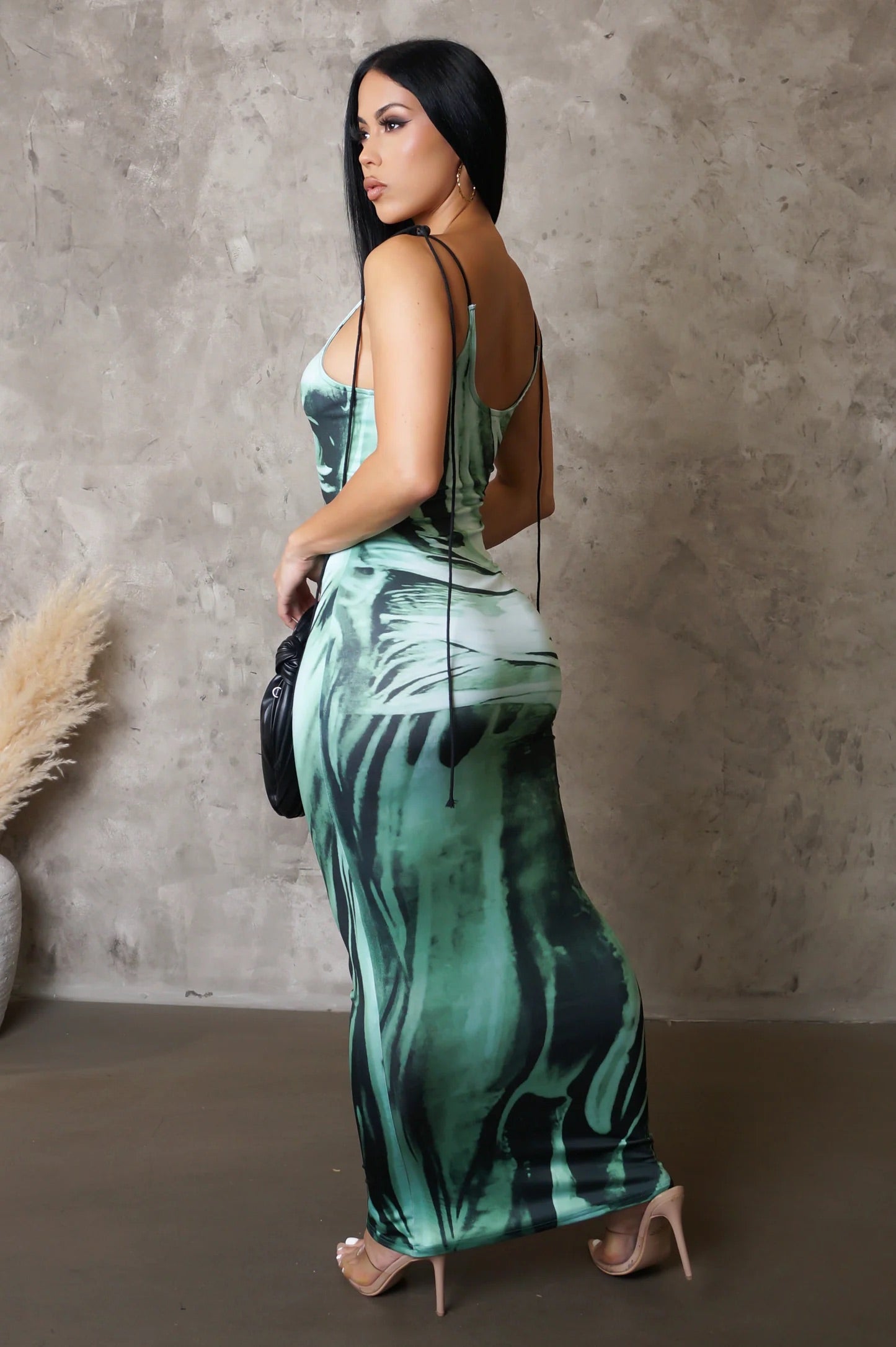 Body Wave Abstract Maxi Dress Green - Ali’s Couture 