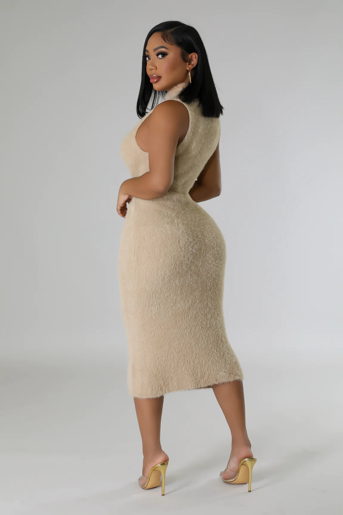 Fuzzy Moments Cardigan Midi Dress Set Taupe - Ali’s Couture 