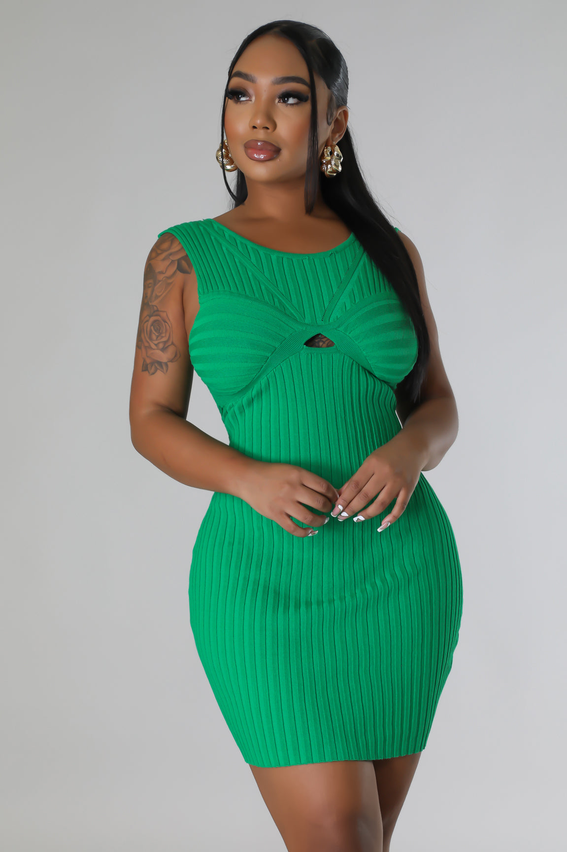 Nissa Ribbed Mini Dress Green - Ali’s Couture 
