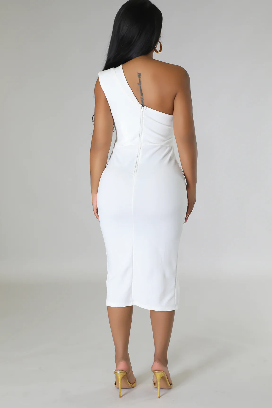 All That Class One Shoulder Midi Dress Ivory - Ali’s Couture 
