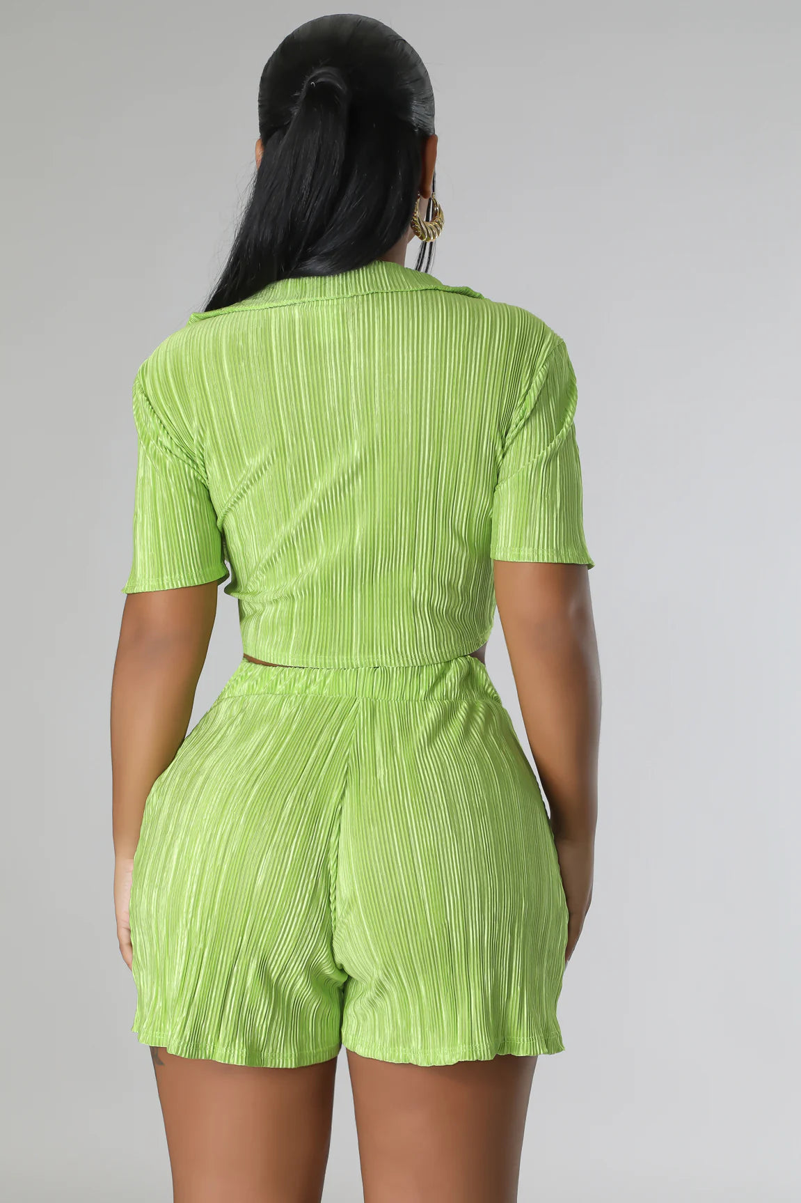 Kiyara Plisse Short Set Lime - Ali’s Couture 