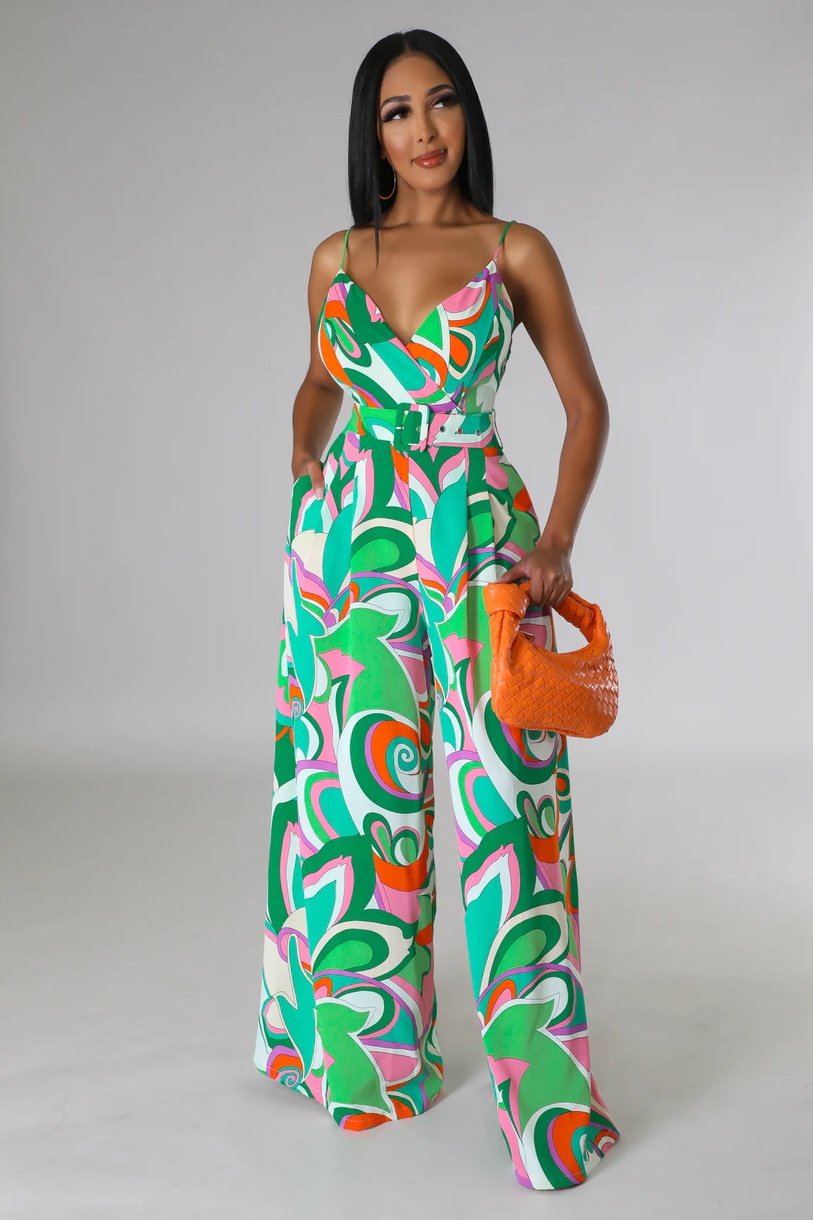 Coconut Grove Printed Jumpsuit Multi Green - Ali’s Couture 