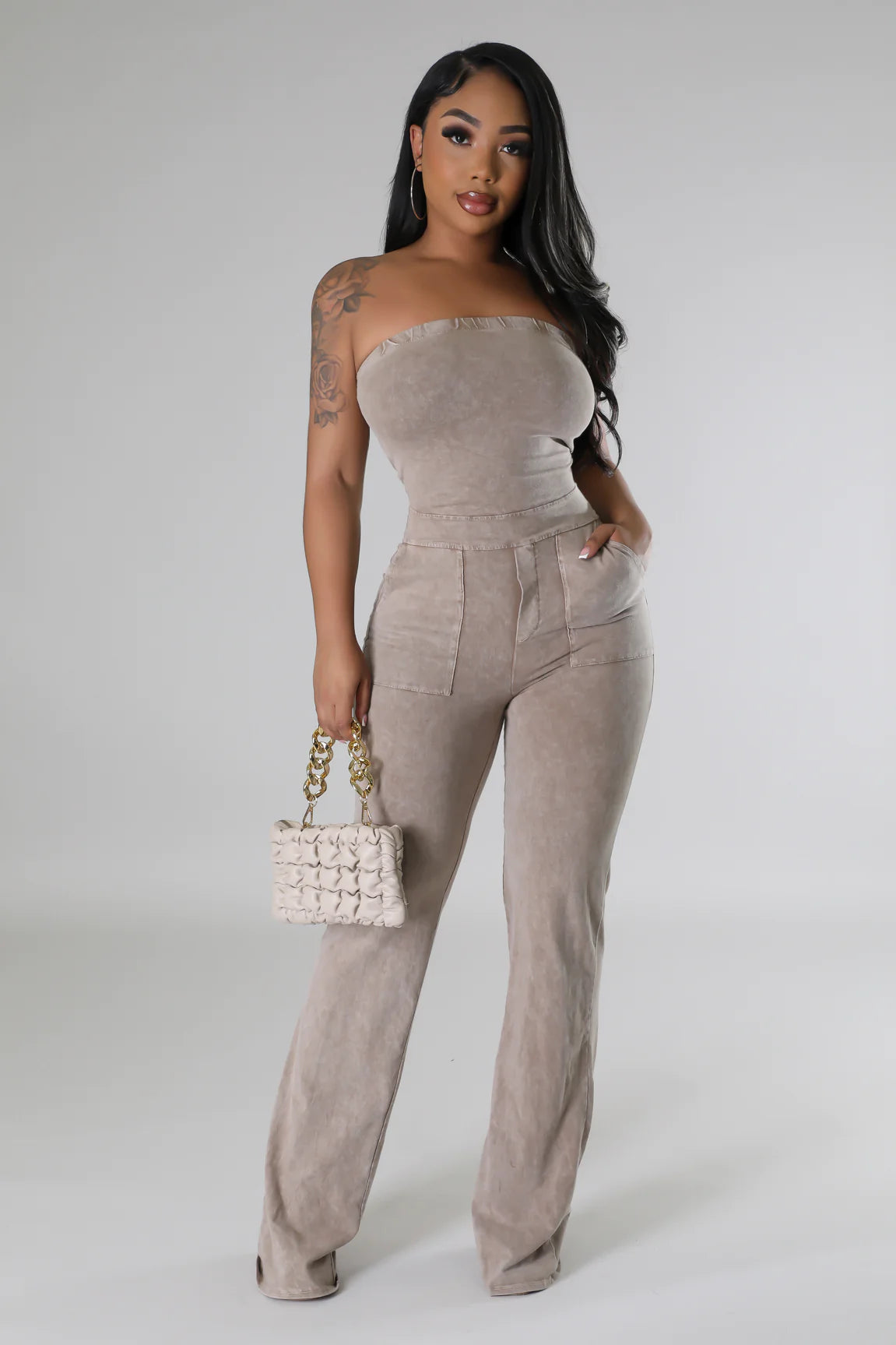 Terra Strapless Jumpsuit Sand - Ali’s Couture 