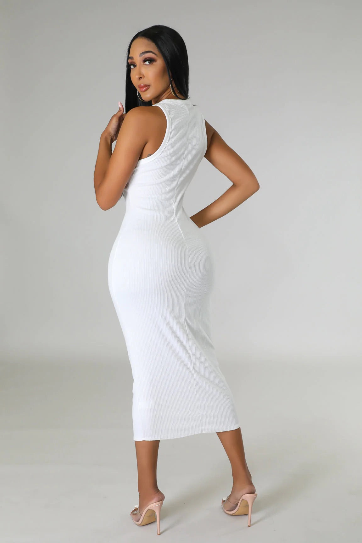 Simple Pleasures Ribbed Midi Dress White - Ali’s Couture 
