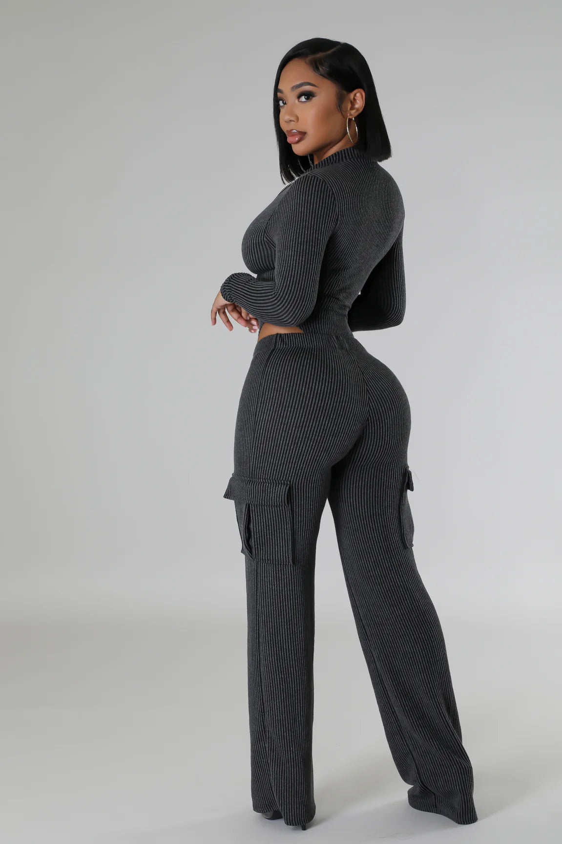 Chic Comfort Bodysuit Pant Set Charcoal - Ali’s Couture 