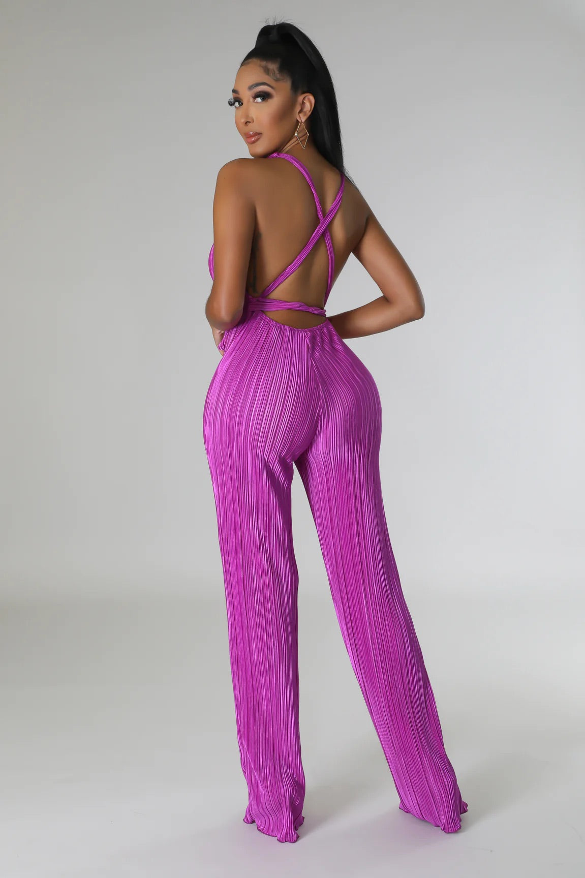 Run The World Plisse Jumpuit Purple - Ali’s Couture 