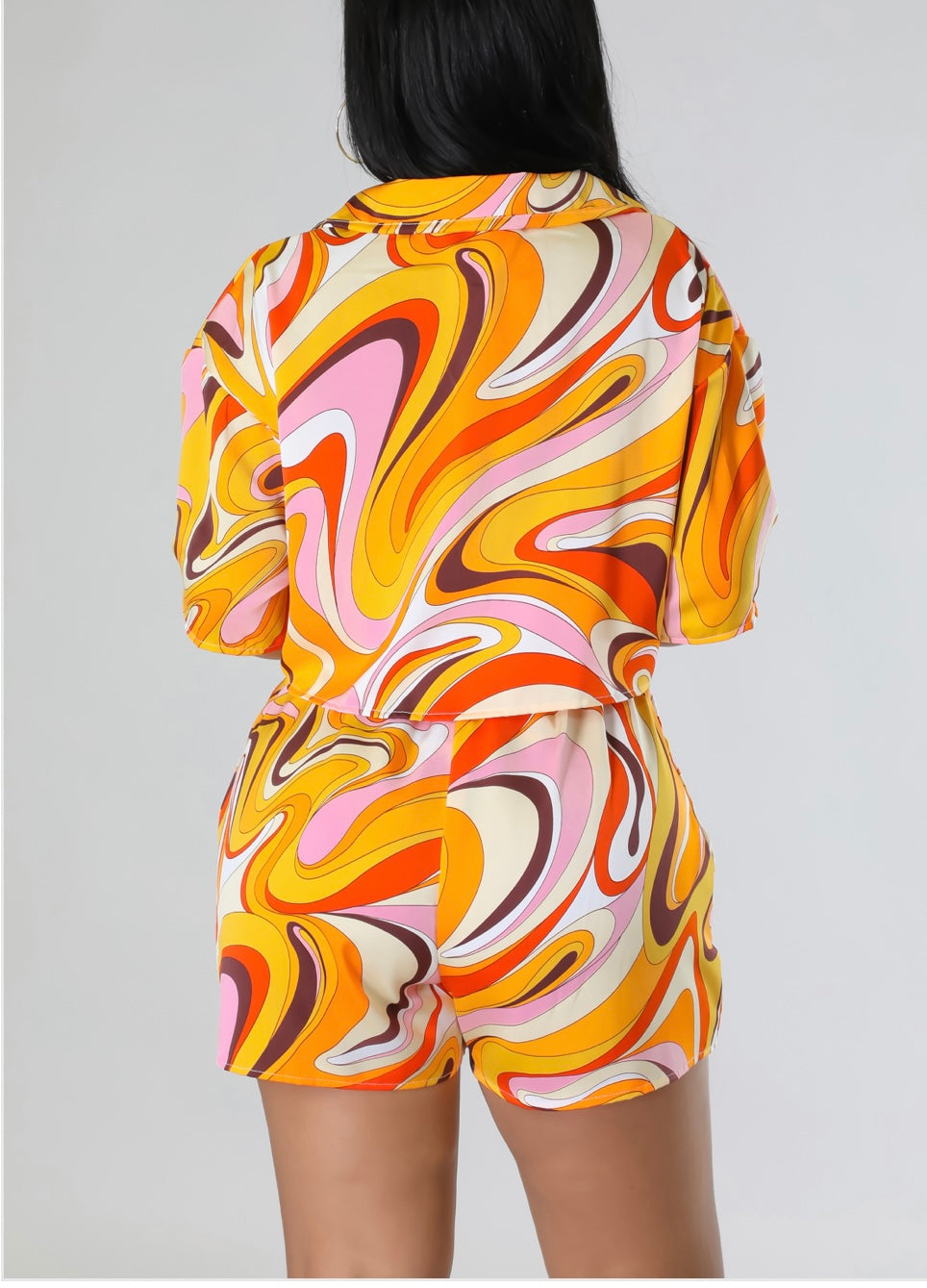 Allspice Printed Short Set Multi Orange - Ali’s Couture 