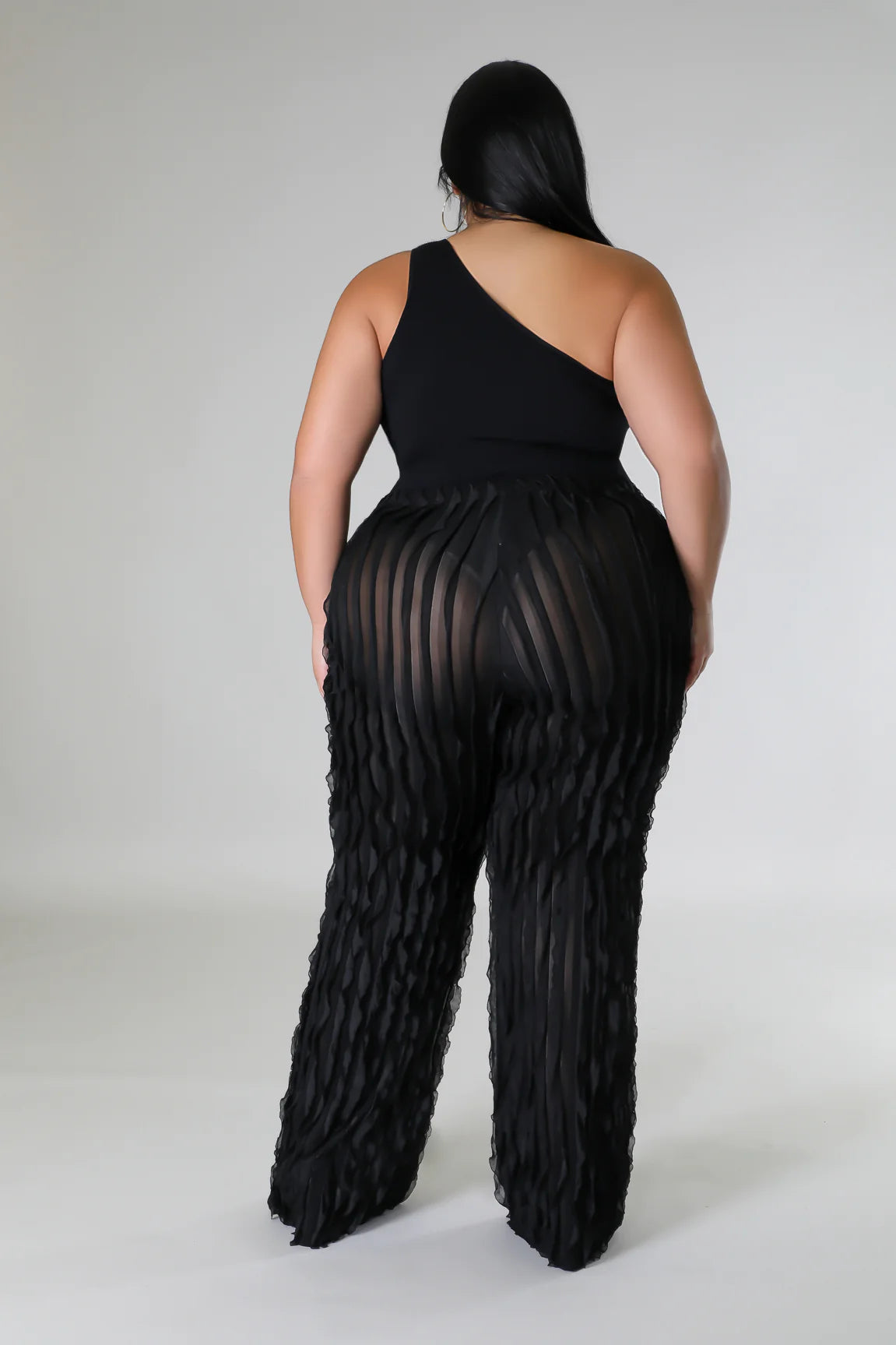 Ruffle Up High Waisted Pants Black (Curvy) - Ali’s Couture 