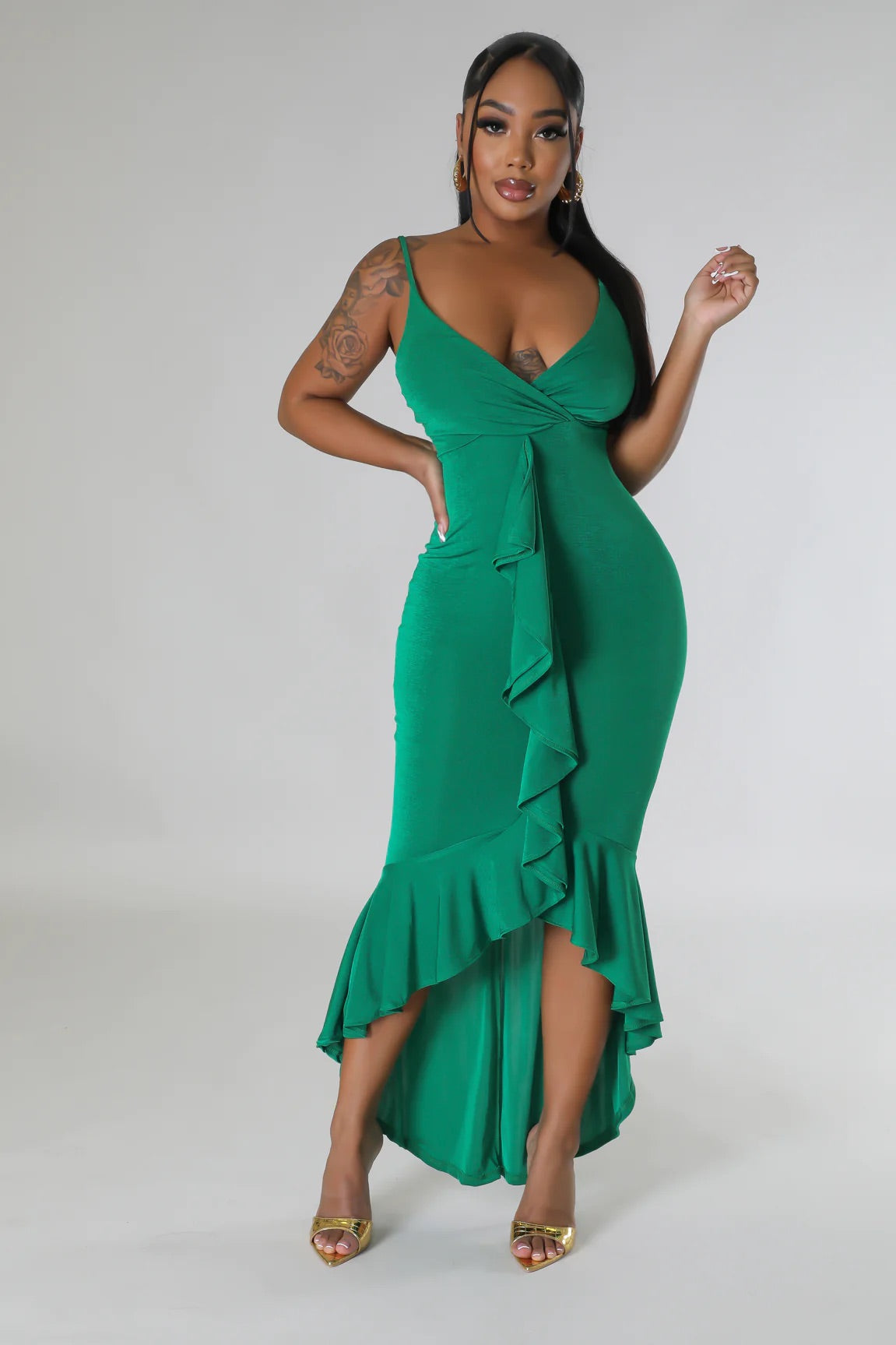 Havana Nights Midi Dress Green - Ali’s Couture 