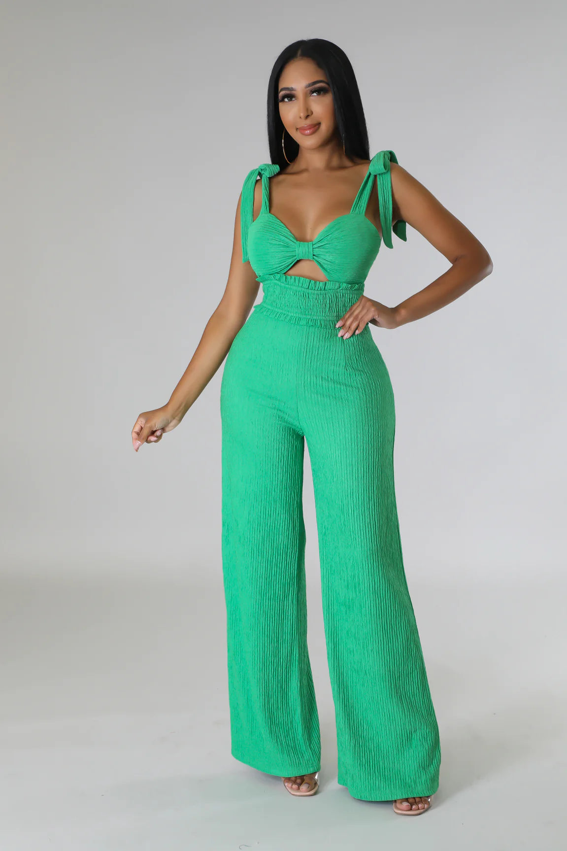 Effie Smocked Waist Jumpsuit Kelly Green - Ali’s Couture 