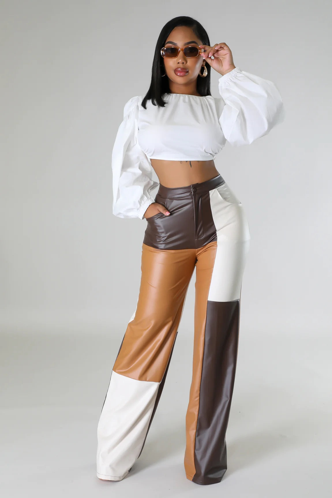 Round The Block Faux Leather Pants Multi Brown - Ali’s Couture 