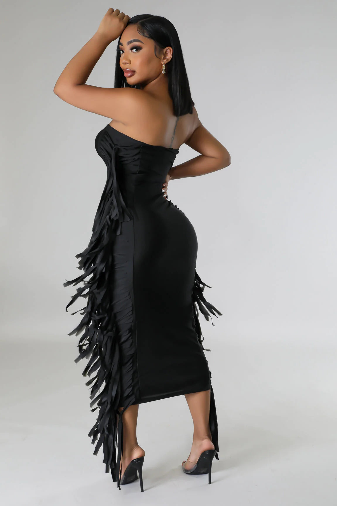 Zena Fringe Tube Midi Dress Black - Ali’s Couture 
