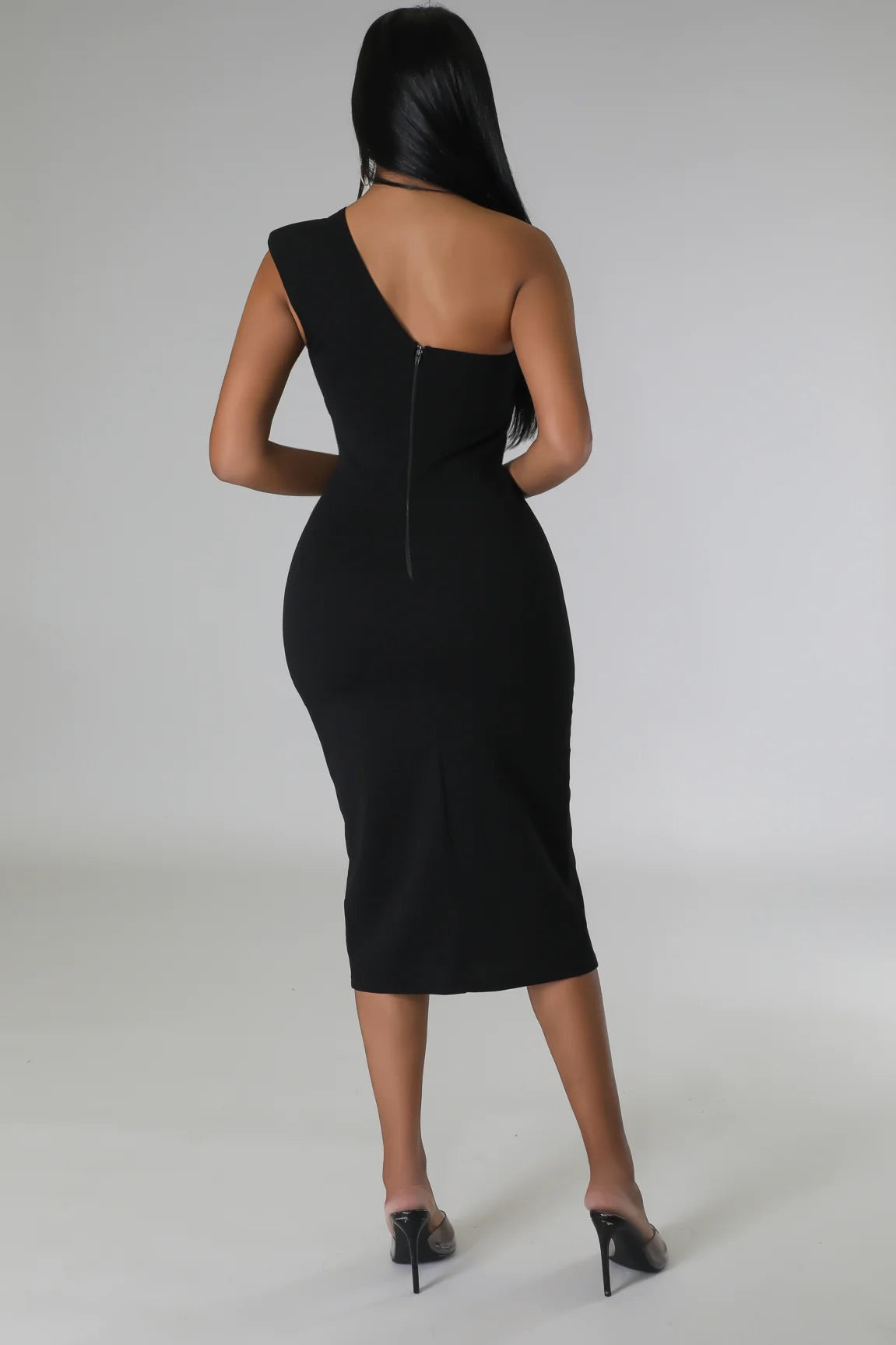 All That Class One Shoulder Midi Dress Black - Ali’s Couture 