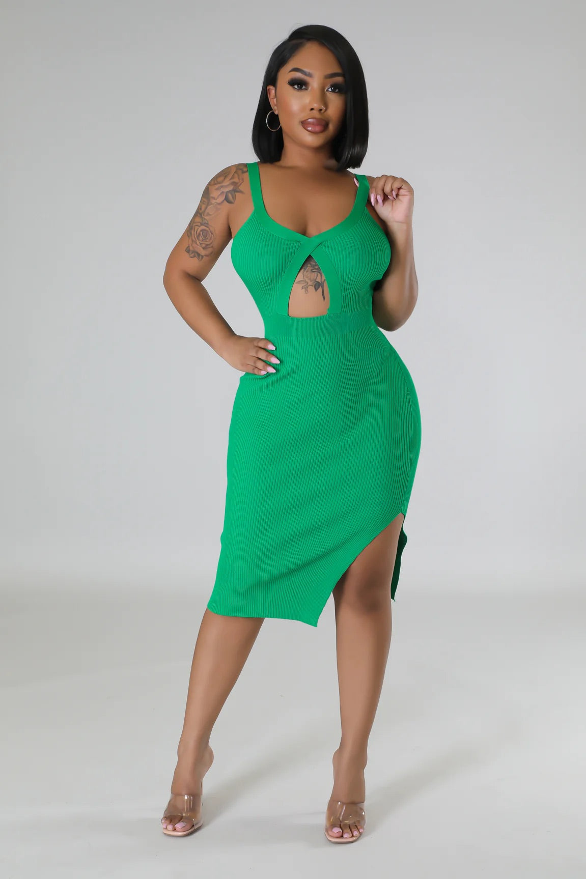 Klarissa Ribbed Knit Midi Dress Green - Ali’s Couture 