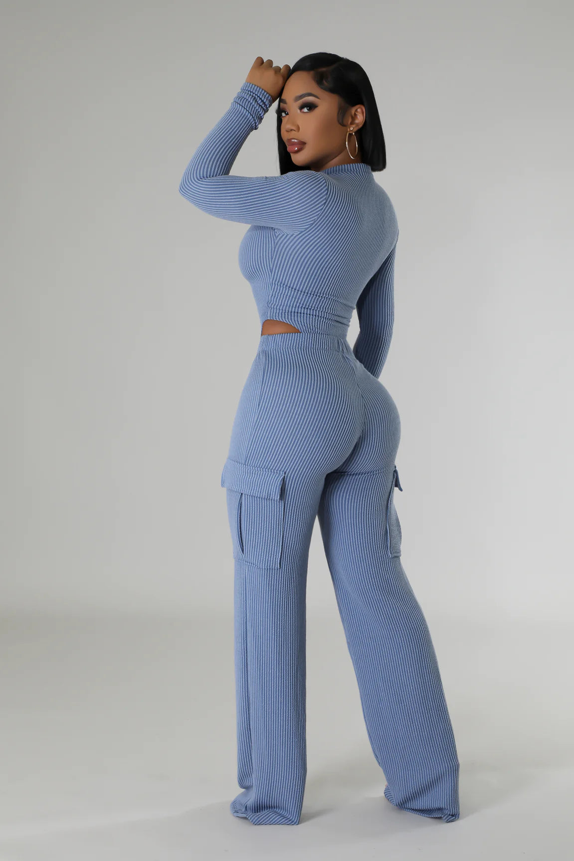 Chic Comfort Bodysuit Pant Set Denim Blue - Ali’s Couture 