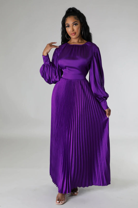 Endless Romance Satin Pleated Maxi Dress Violet - Ali’s Couture 