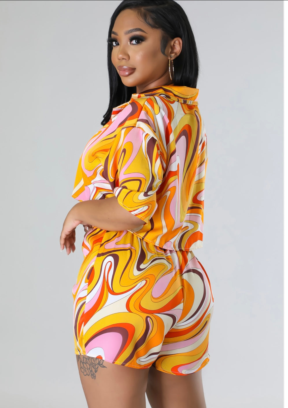 Allspice Printed Short Set Multi Orange - Ali’s Couture 