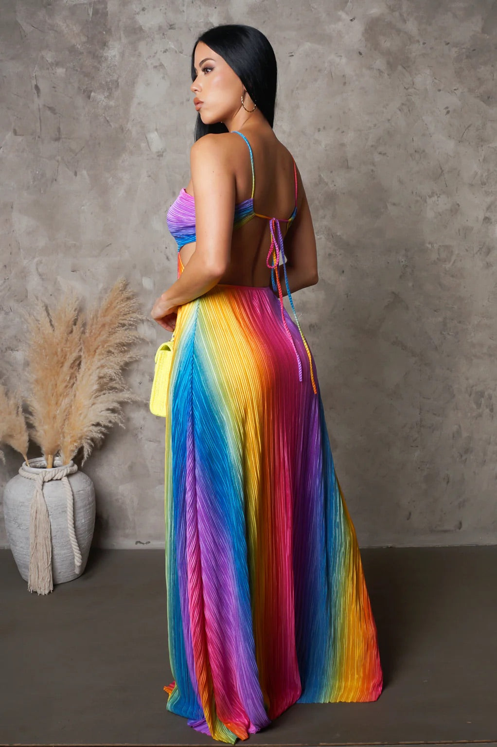 Rainbow Dreams Plisse Maxi Dress Multicolor - Ali’s Couture 