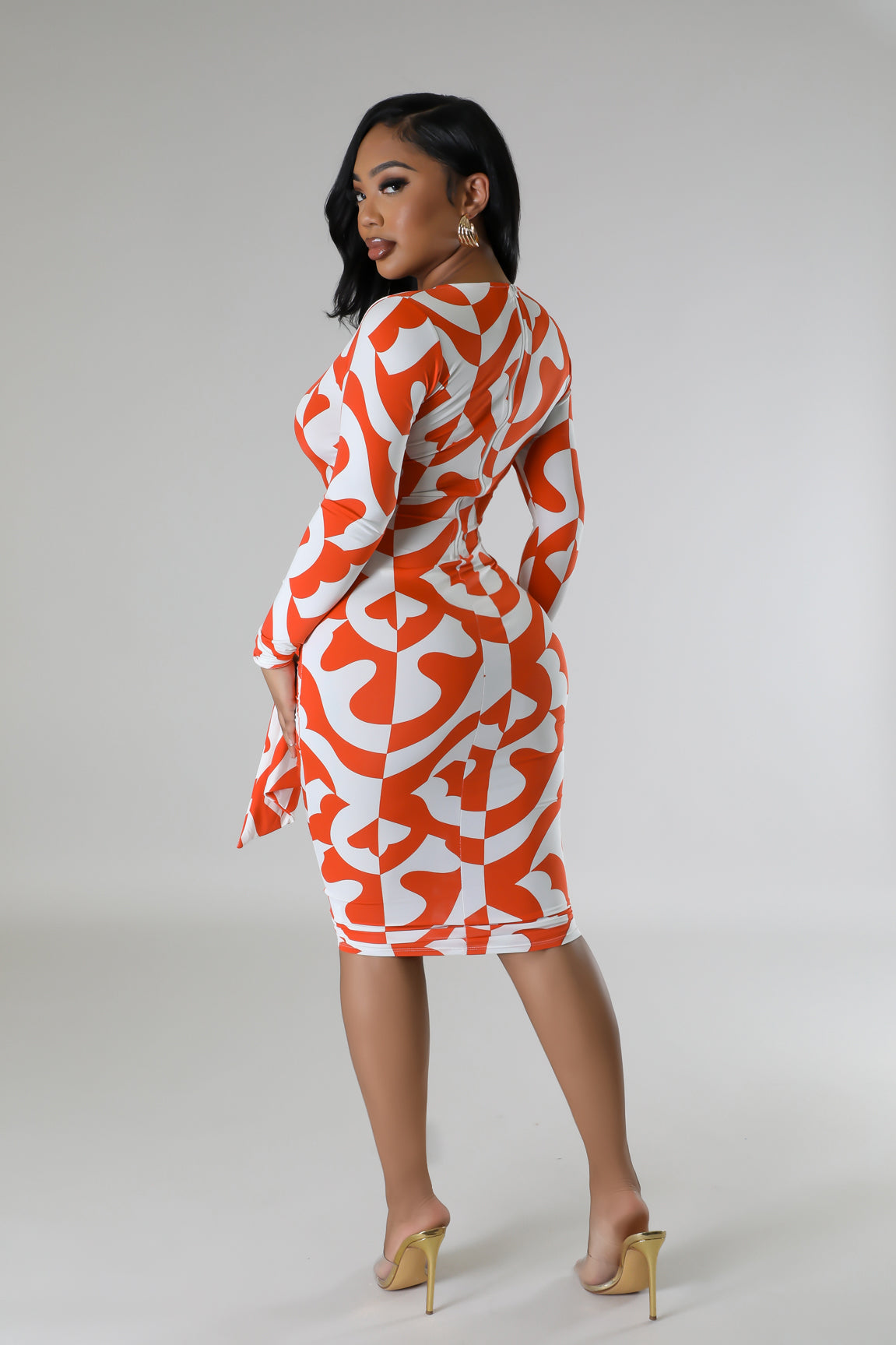 Damara Printed Midi Dress Multi Orange - Ali’s Couture 