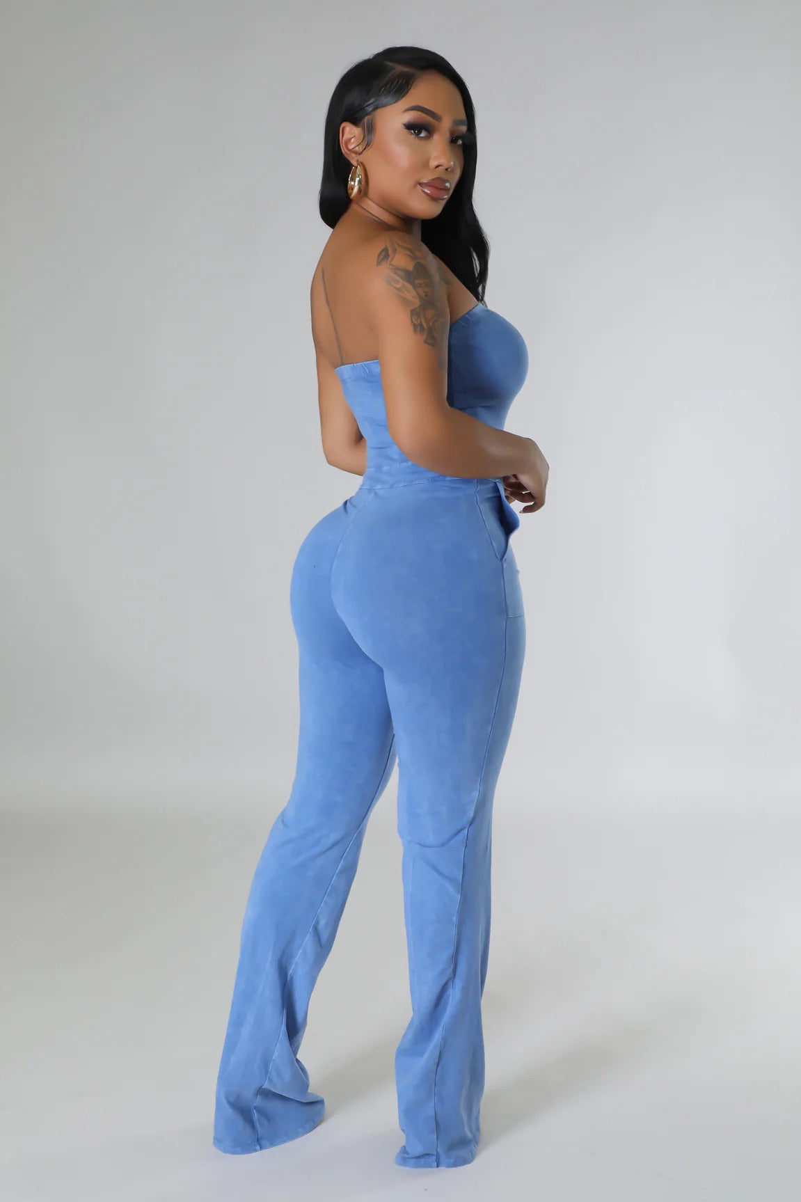 Light Blue Strapless Jumpsuit