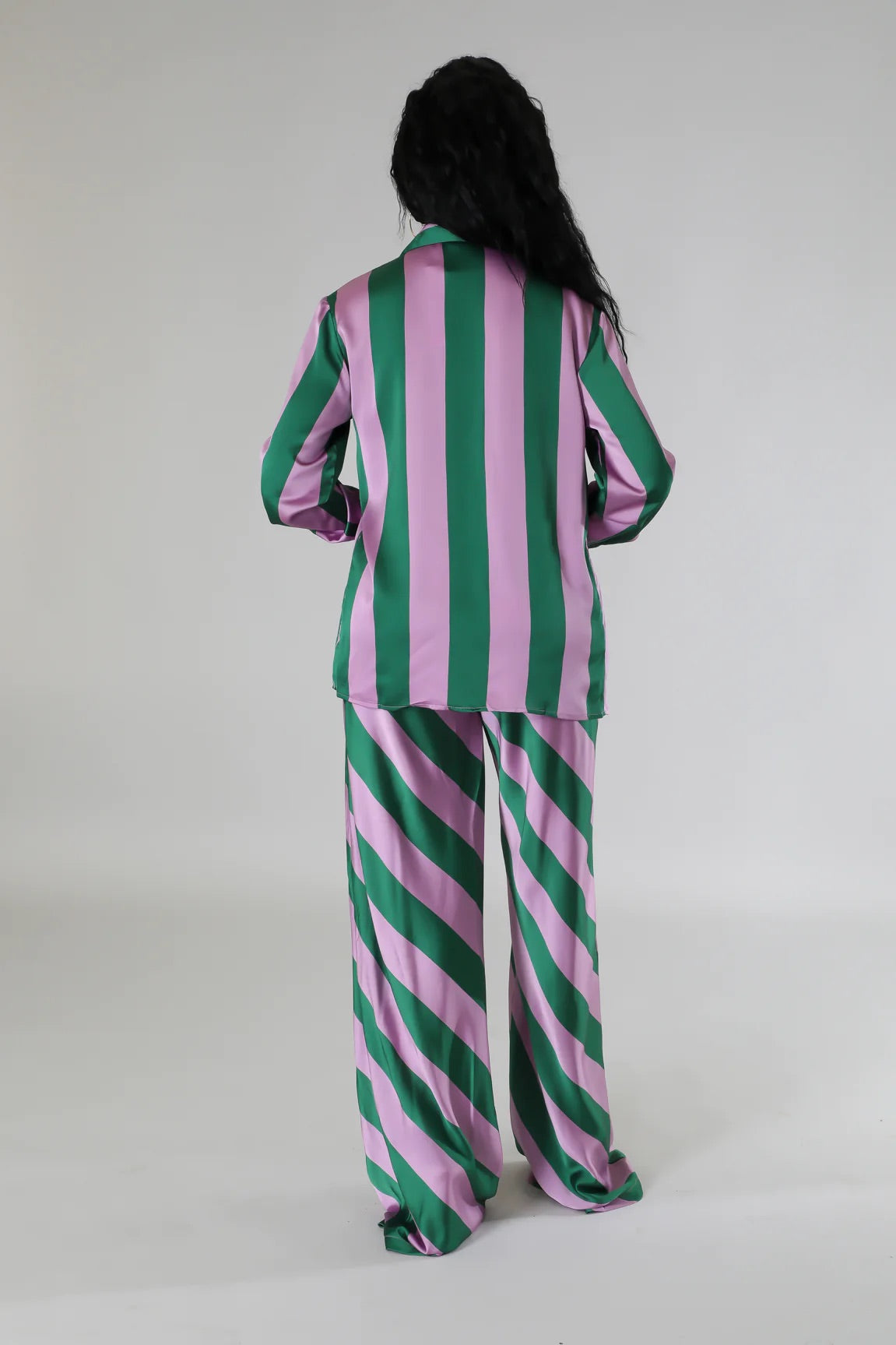 Sugar & Spice Striped Silky Pant Set Multi Green - Ali’s Couture 