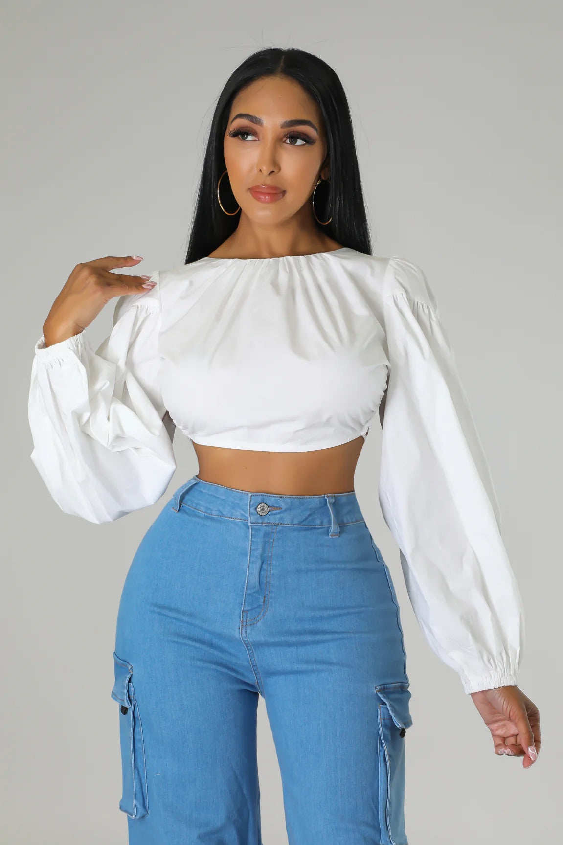 Figueroa Long Sleeve Crop Top White - Ali’s Couture 