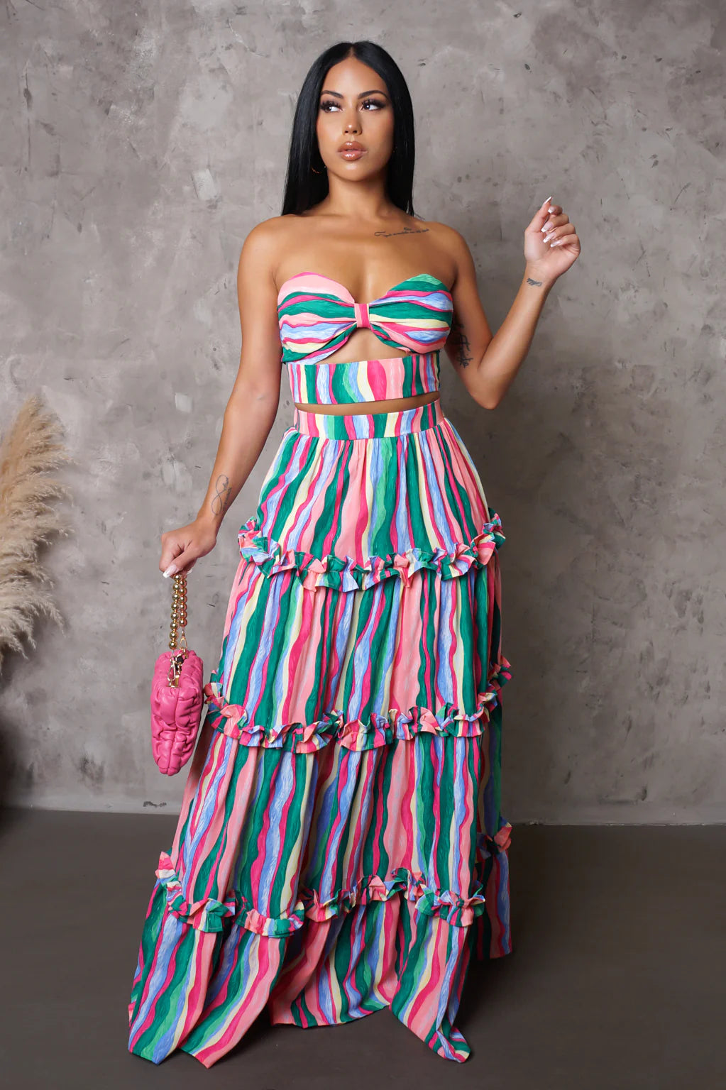 Capriccio Strapless Skirt Set Multi Pink - Ali’s Couture 