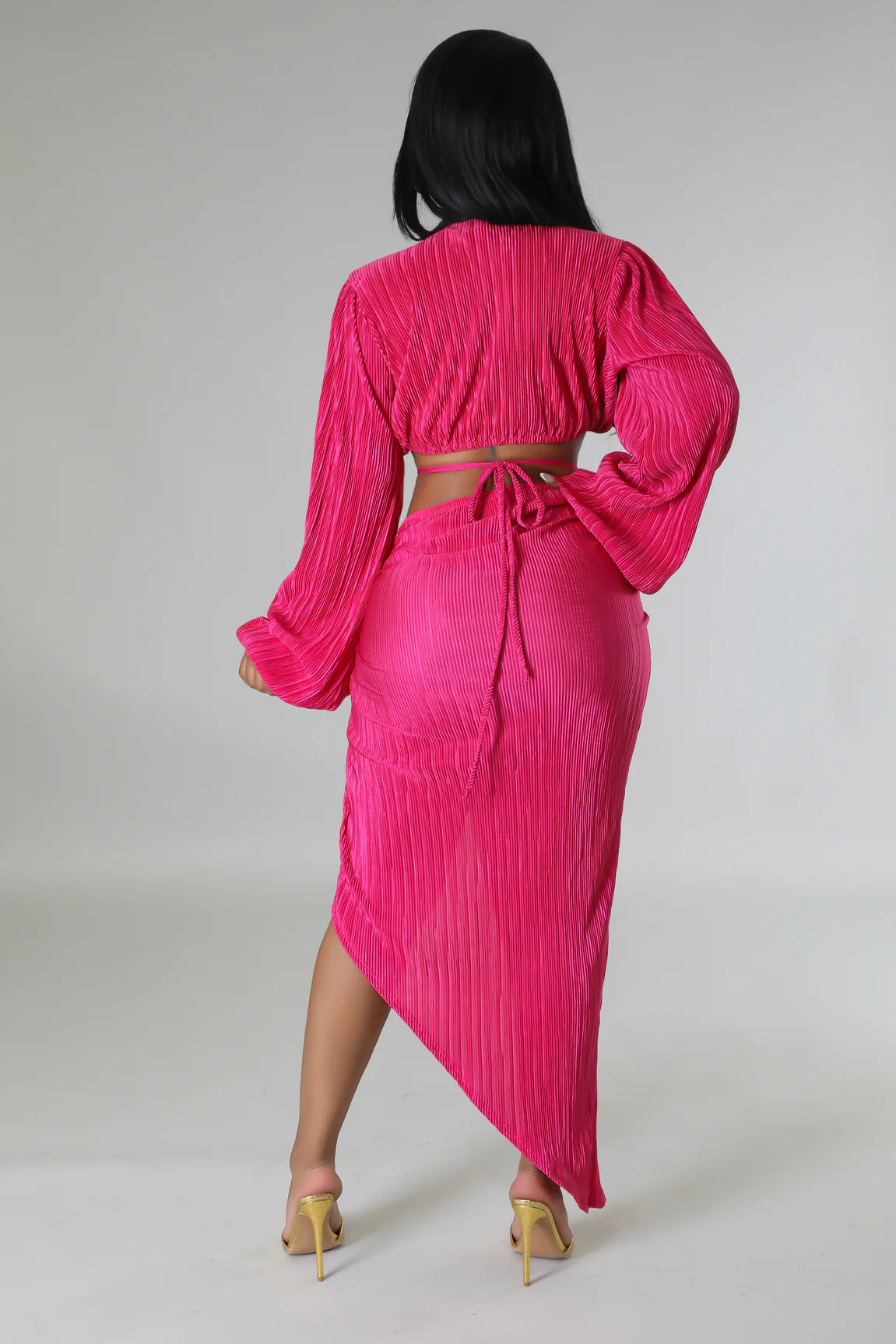 Rhythm Of The Night Plisse Skirt Set Fushcia - Ali’s Couture 