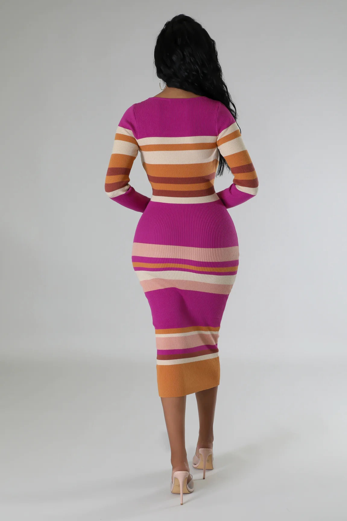 Fall In Line Striped Midi Dress Multi Magenta - Ali’s Couture 