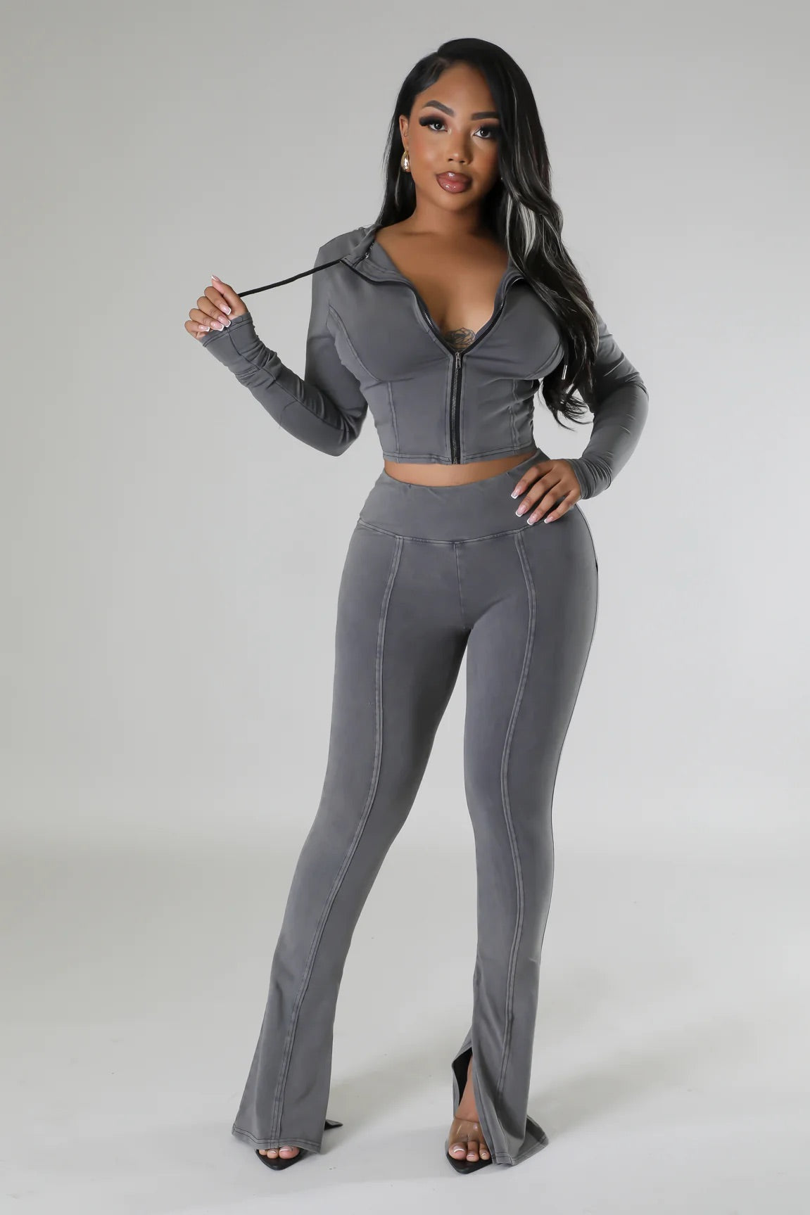 Cozy Moves Legging Set Charcoal - Ali’s Couture 