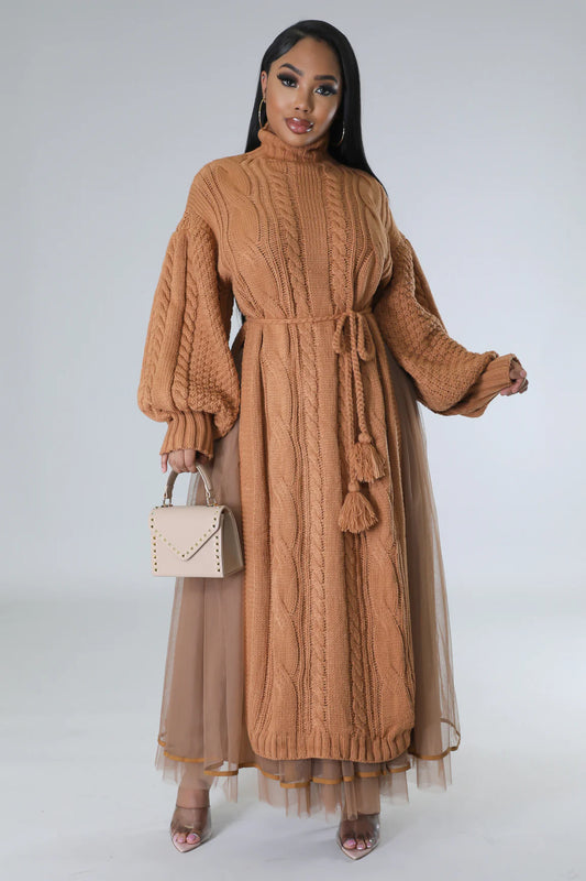 Mason Tulle Sweater Skirt Set Camel - Ali’s Couture 