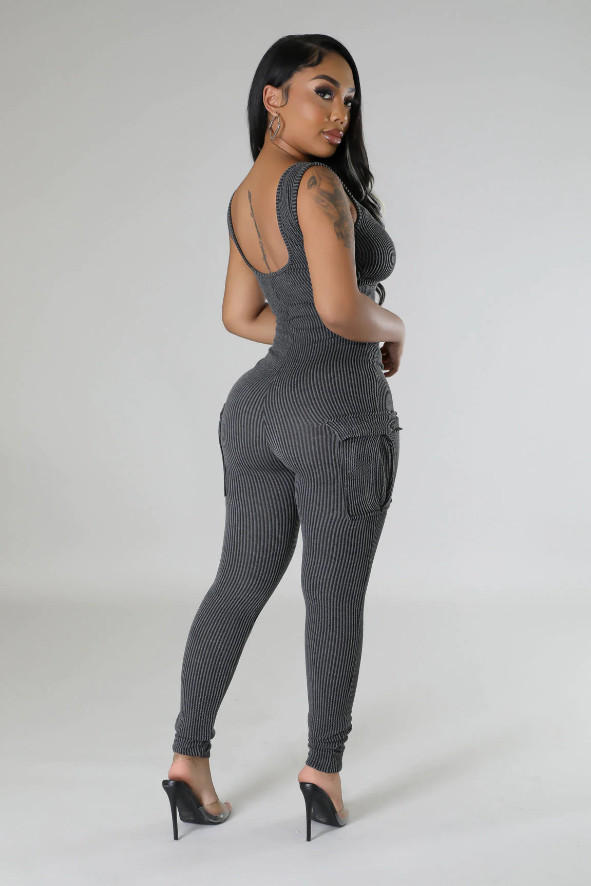 Play In Comfort Ribbed Jumpsuit Slate Charcoal - Ali’s Couture 