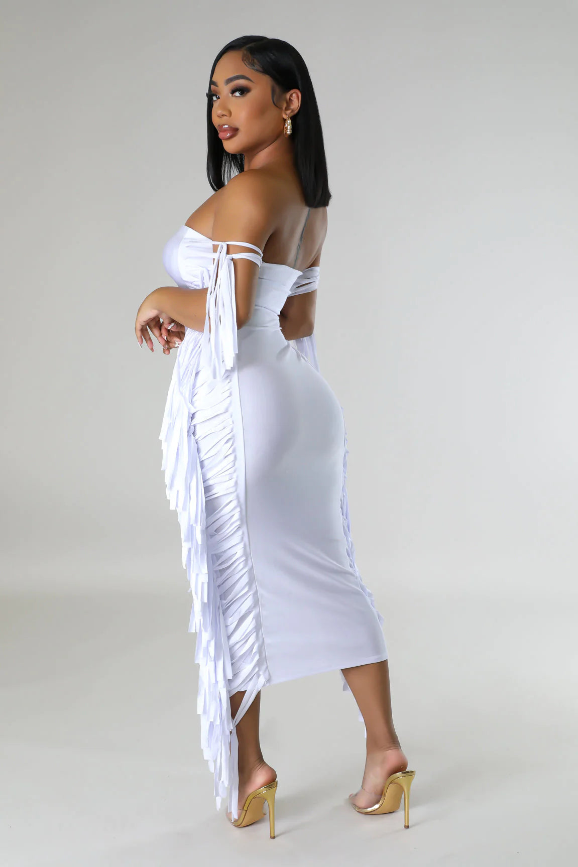 Zena Fringe Tube Midi Dress White - Ali’s Couture 