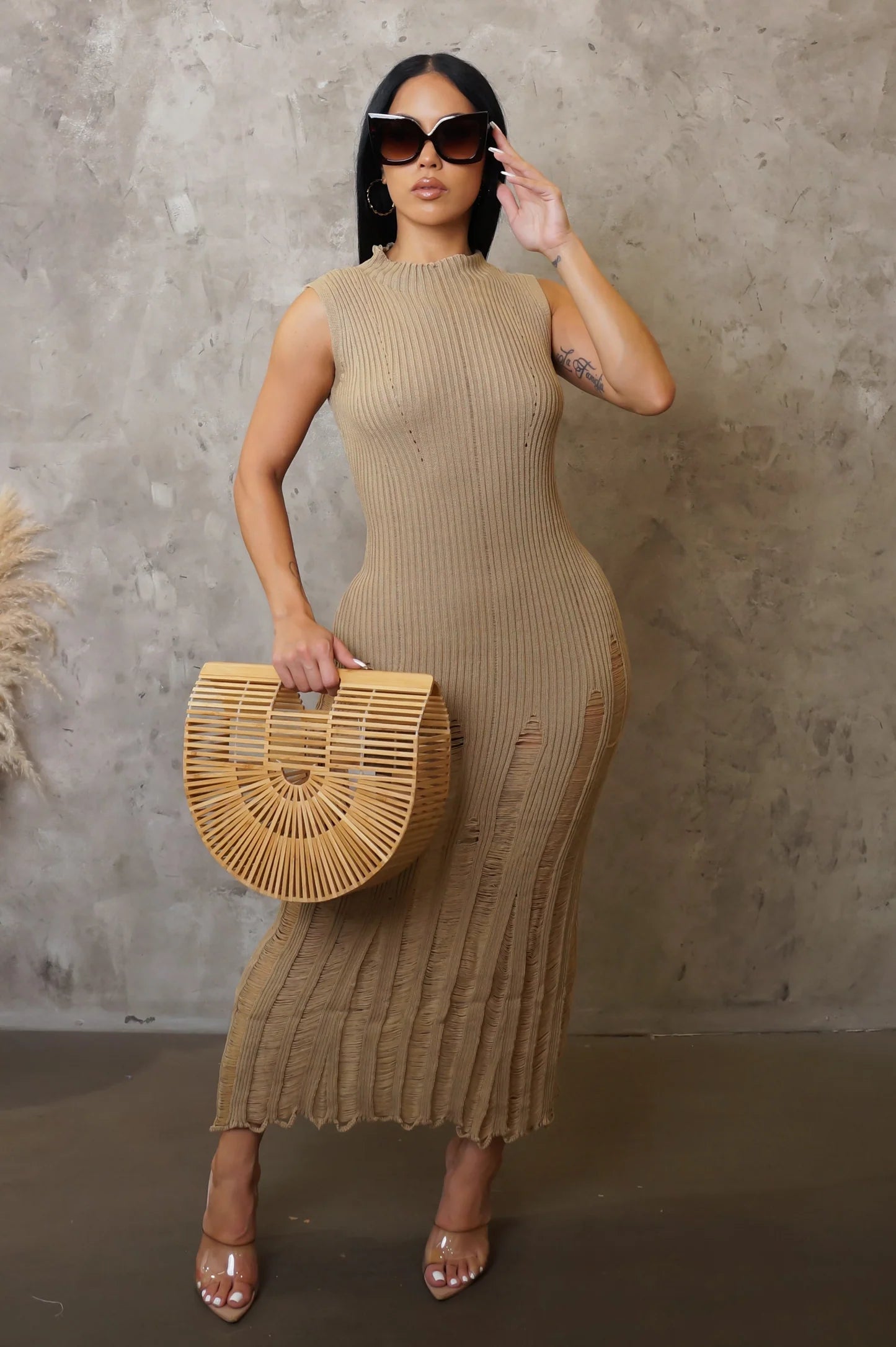 Asana Knitted Midi Dress Nude - Ali’s Couture 