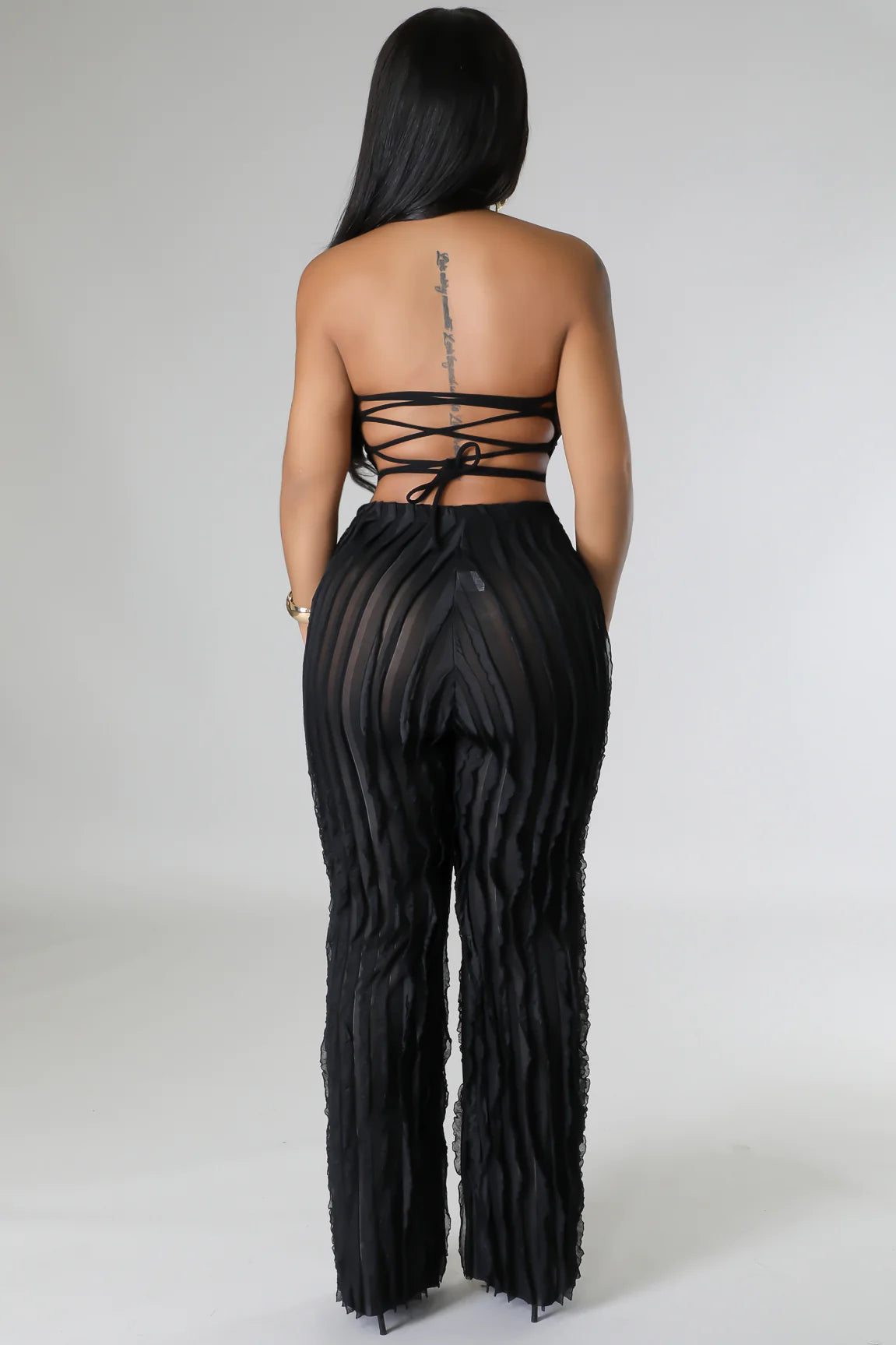 Ruffle Up High Waisted Pants Black - Ali’s Couture 