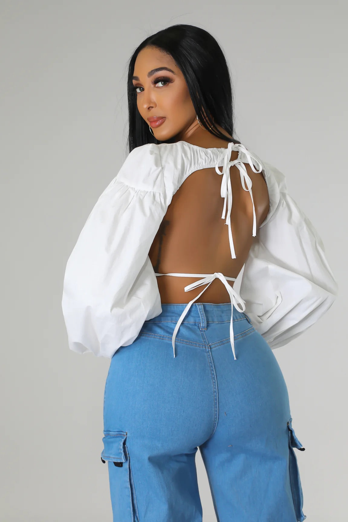 Figueroa Long Sleeve Crop Top White - Ali’s Couture 