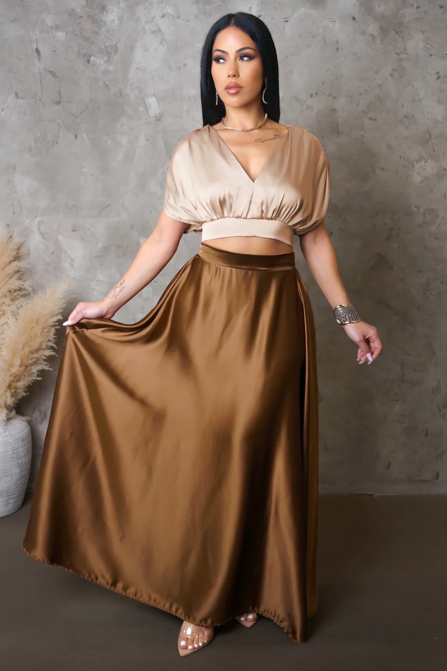 Zeena Silky Skirt Bronze - Ali’s Couture 