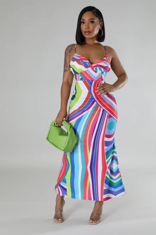 Deena Abstract Midi Dress Multicolor