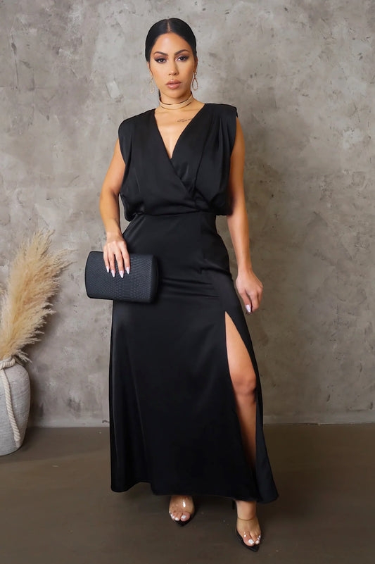 Sophia Satin Midi Dress Black