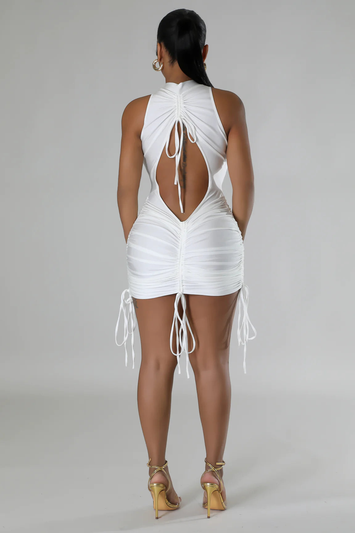 Madeline Ruched Mini Dress Ivory - Ali’s Couture 