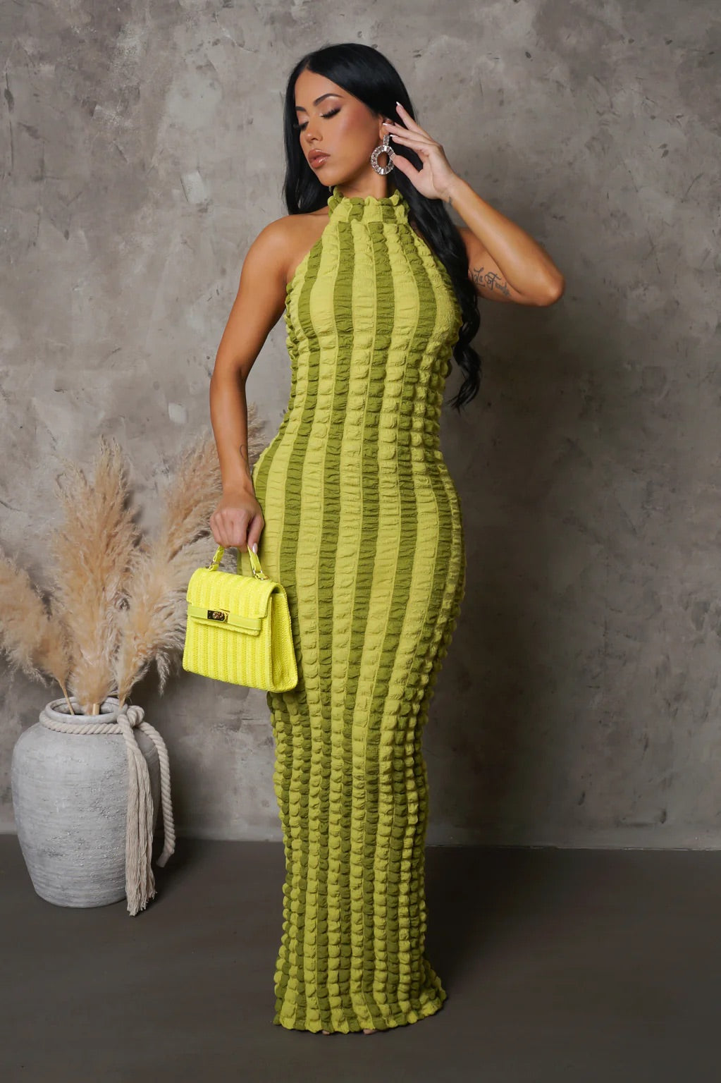 Fabiana Bubble Maxi Dress Green - Ali’s Couture 