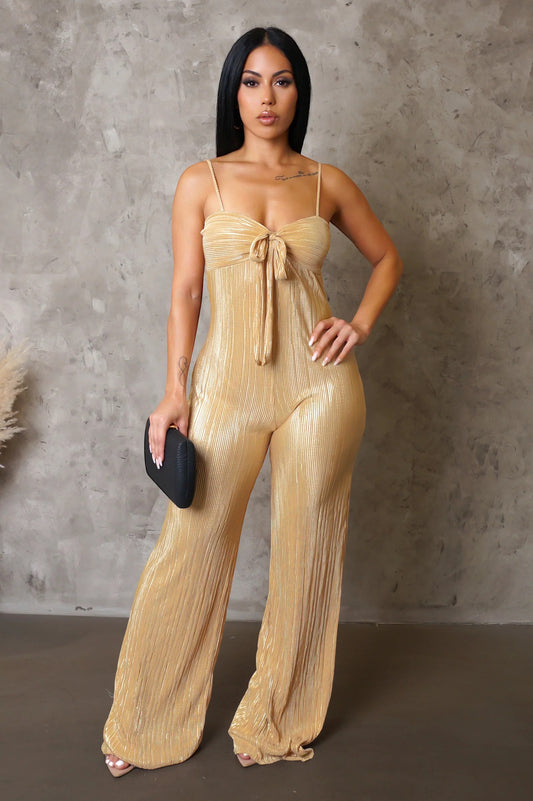Malina Plisse Jumpsuit Champagne Gold - Ali’s Couture 