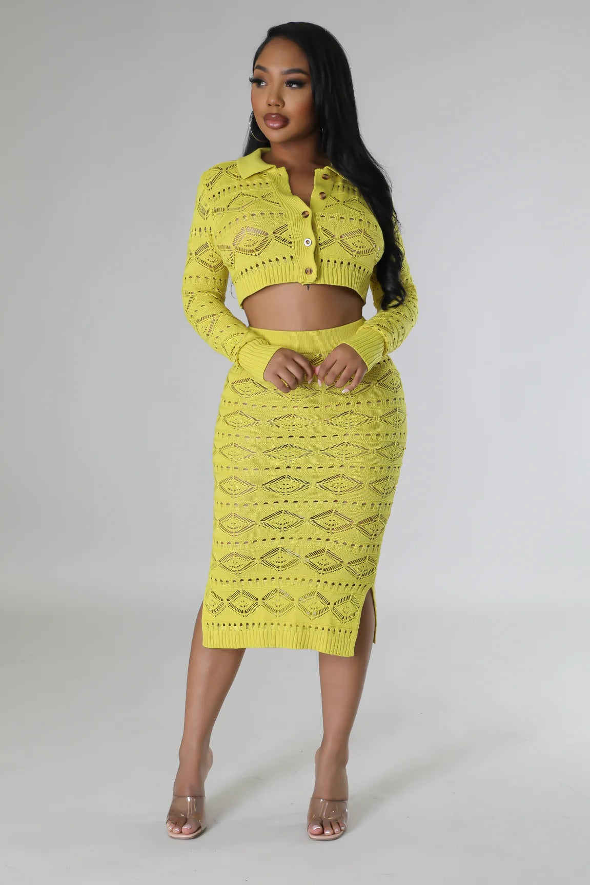 Gila Knit Skirt Set Yellow - Ali’s Couture 